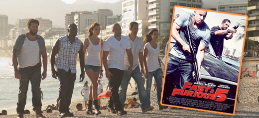 Vin Diesel e elenco em praia carioca durante gravação de Velozes e Furiosos 5.